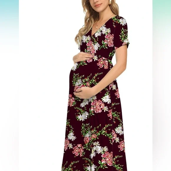 Dresses | Maternity Maxi Dress Women Casual Wrap Long Baby Shower Pregnancy  Dress | Poshmark